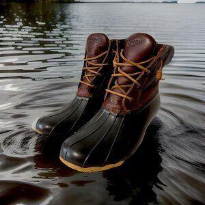 Sperry Waterproof Duck Rain Boots Sz 9 Dark Brown Leather Zip Lace Up Saltwater
